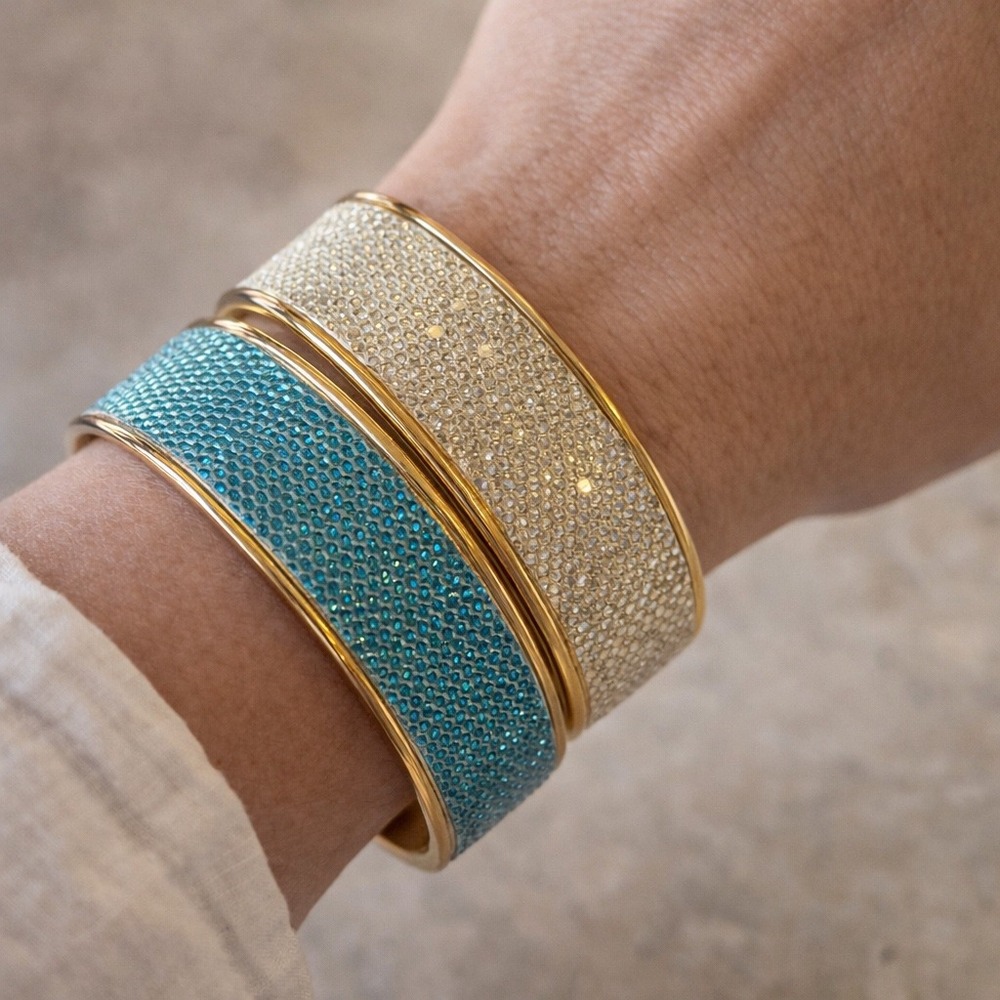 Shagreen Style Stackable Hinged Bangle Bracelet S… - image 2